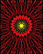 Radiant Red Abstract Sunburst Rug