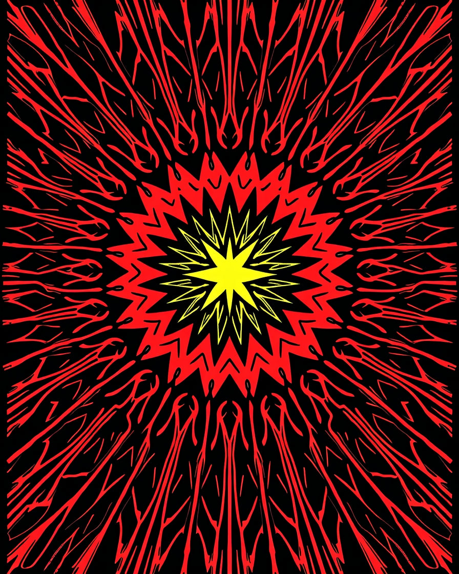 Radiant Red Abstract Sunburst Rug