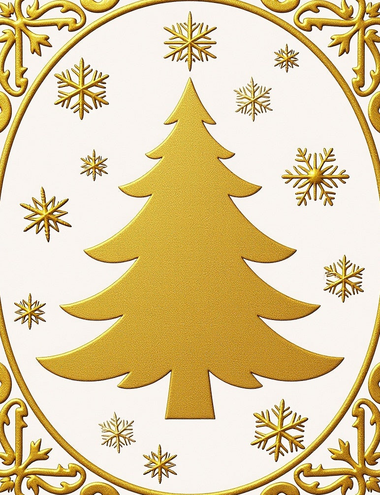 Golden Christmas Tree Snowflake Accents Rug