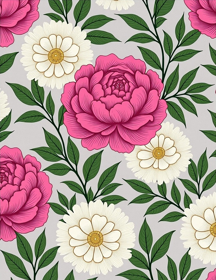 Vibrant Pink Floral Branches Gray Background Rug