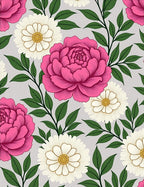 Vibrant Pink Floral Branches Gray Background Rug
