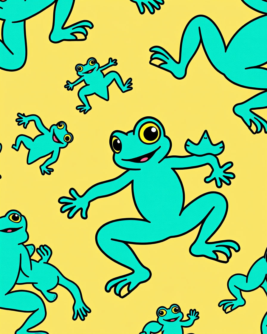 Aqua Frogs Yellow Repeating Pattern Rug