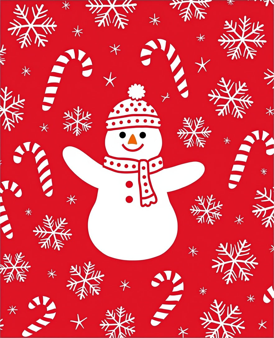 Festive Red Snowman Candy Cane Snowflakes Rug