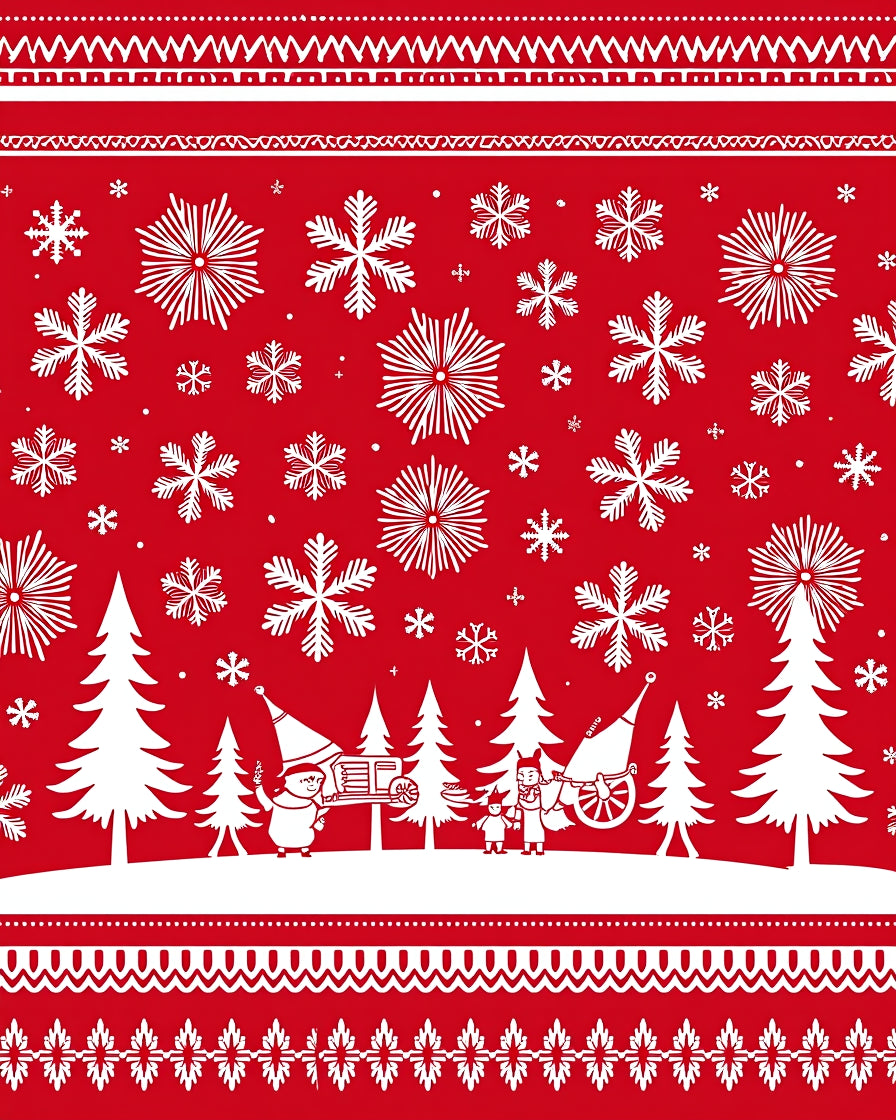 Crimson Snowflake Winter Scene Rug