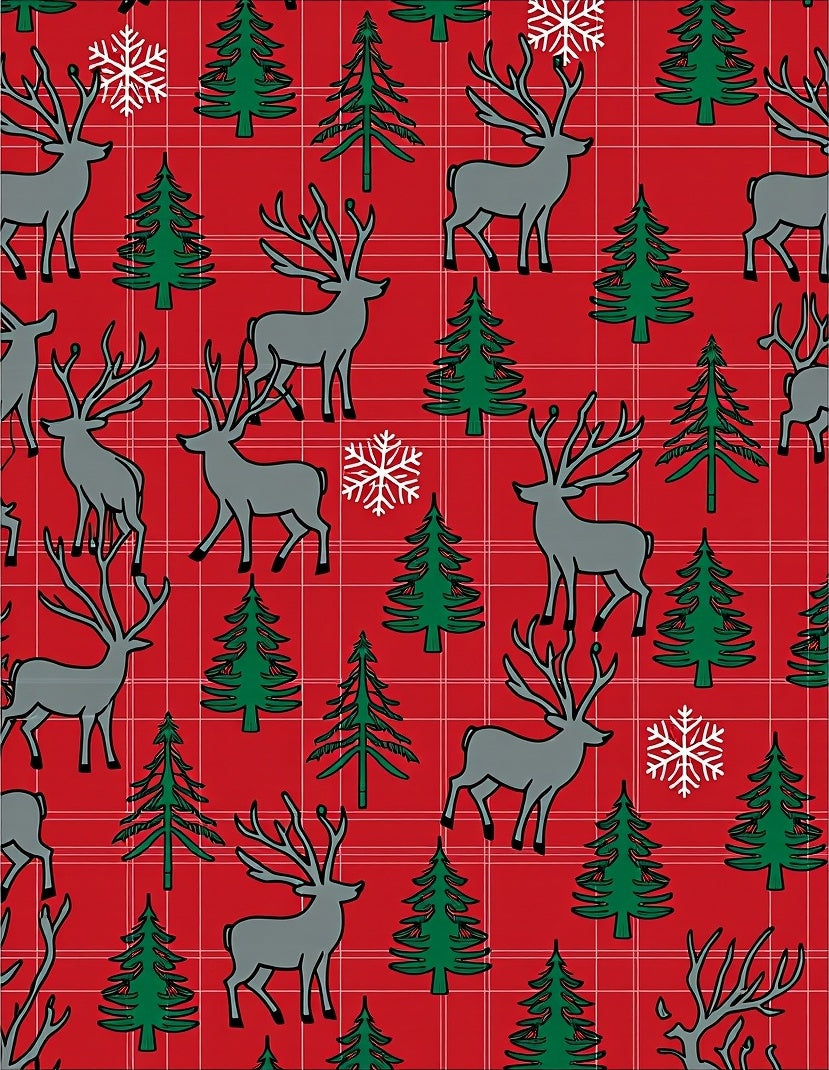 Red Plaid Reindeer Snowflake Forest Rug