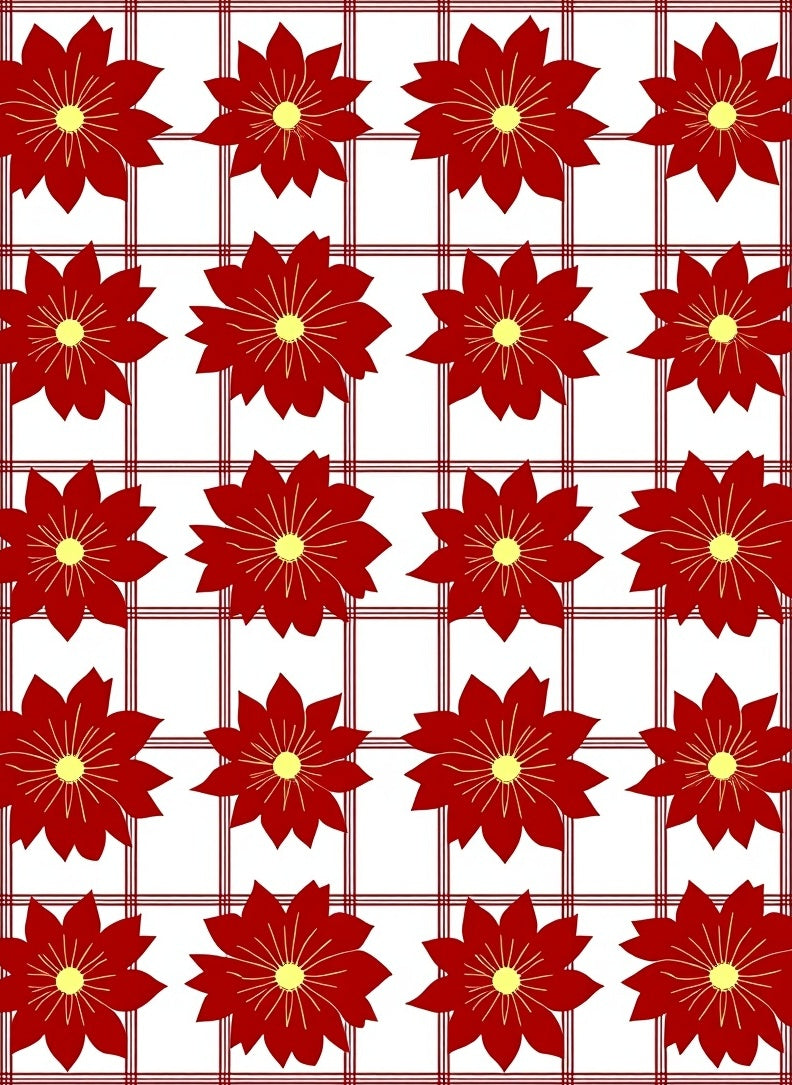 Red Yellow Floral Grid Rug