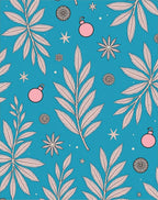 Teal Pink Leaf Ornament Snowflake Accents Rug