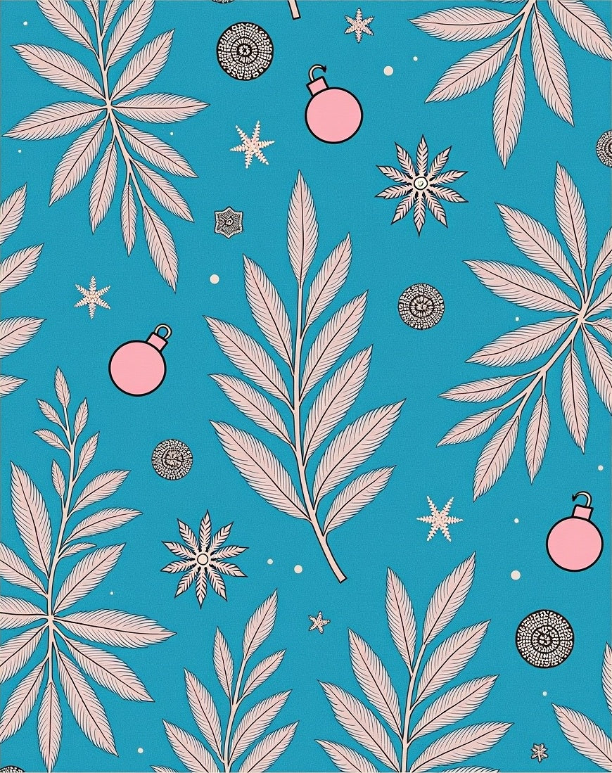 Teal Pink Leaf Ornament Snowflake Accents Rug