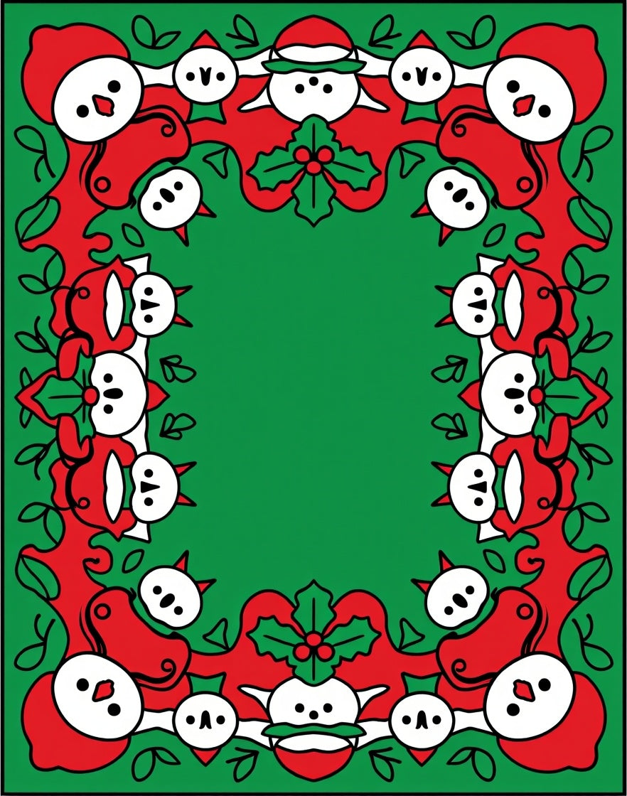 Festive Red Snowman Holly Border Rug