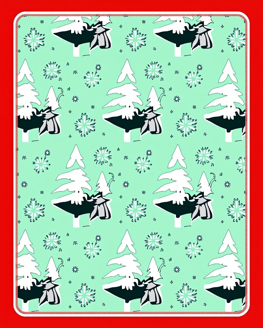 Mint Green Christmas Tree Snowfall Rug