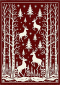 Red Forest Deer Winter Scene Rug