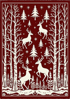 Red Forest Deer Winter Scene Rug