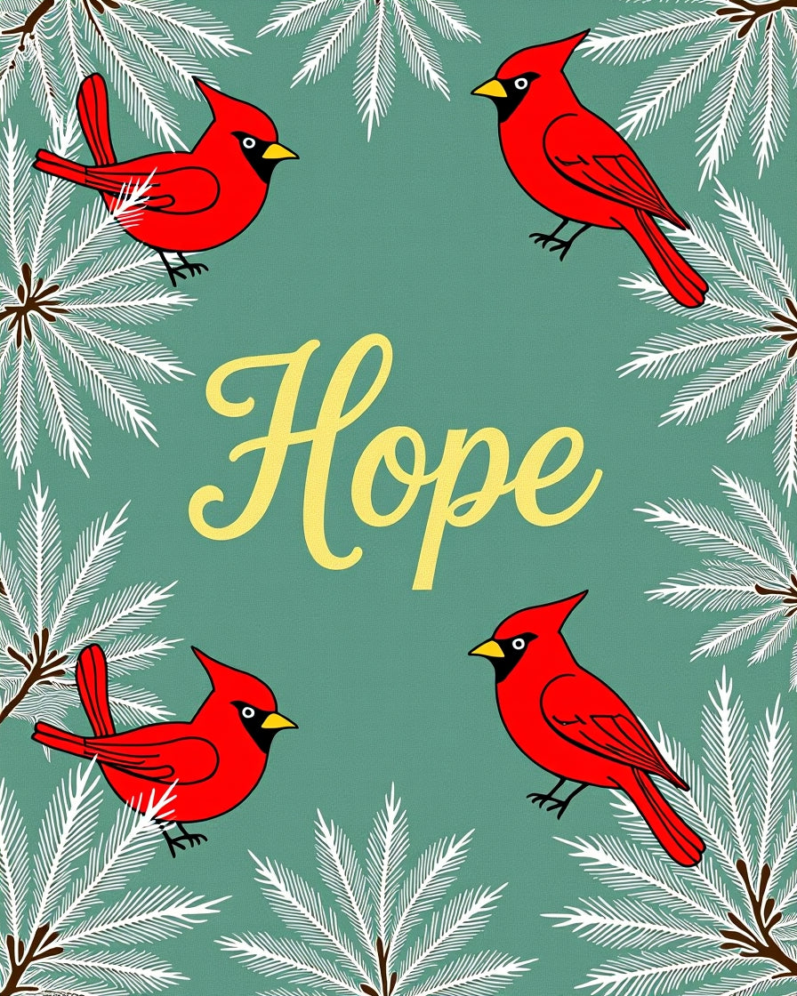 Red Cardinal Birds With Pine Branches Rug