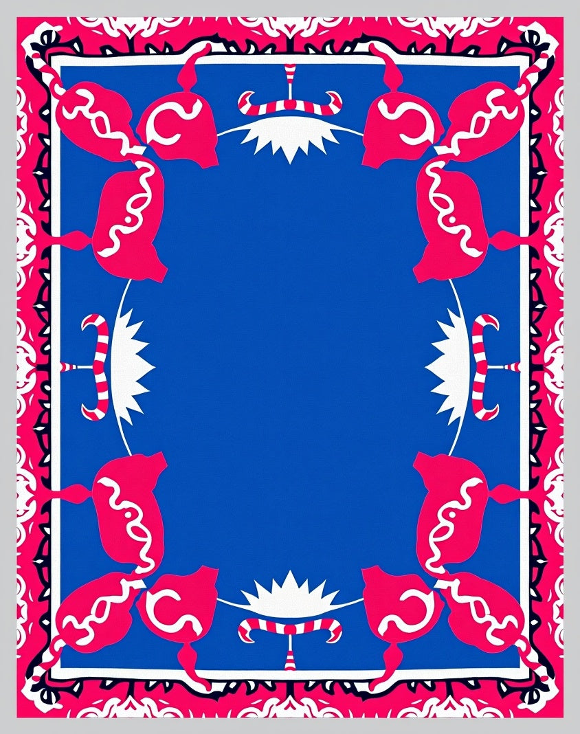 Bold Red Pink Blue Floral Medallions Rug