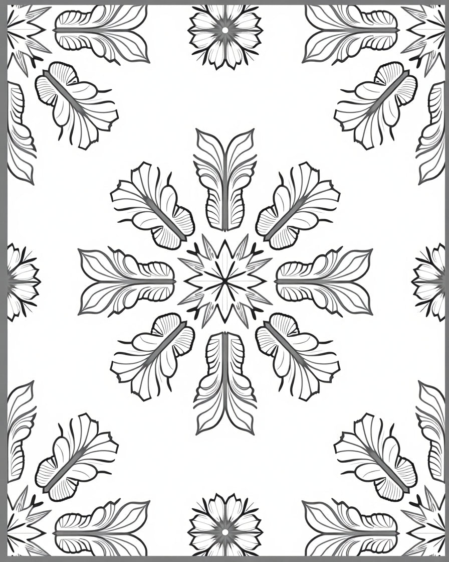 Monochromatic Art Deco Floral Radial Rug