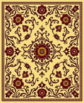 Golden Yellow Burgundy Floral Medallion Rug