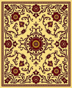 Golden Yellow Burgundy Floral Medallion Rug