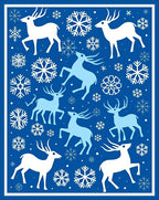 Blue White Reindeer Snowflake Winter Scene Rug