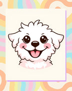 Kawaii White Fluffy Dog Pastel Waves Rug