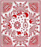 Crimson Whimsical Folk Creature Medallion Rug