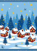 Cozy Winter Village Blue Spruce Stars Rug