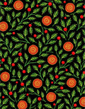 Folk Art Red Berry Green Leaf Rug