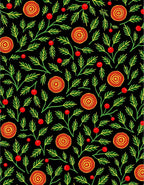 Folk Art Red Berry Green Leaf Rug