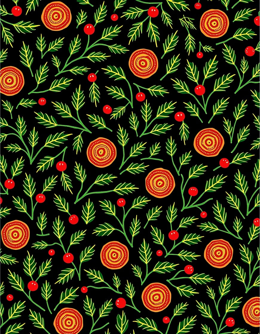 Folk Art Red Berry Green Leaf Rug