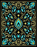 Turquoise Yellow Floral Scrollwork Symmetry Rug