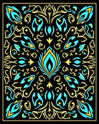 Turquoise Yellow Floral Scrollwork Symmetry Rug