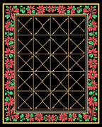 Red Green Floral Golden Lattice Rug