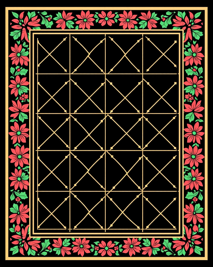 Red Green Floral Golden Lattice Rug