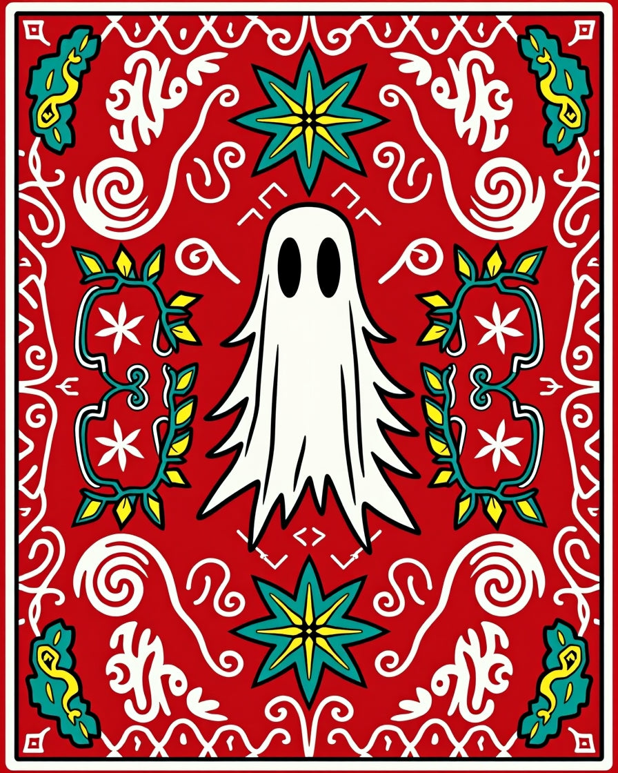 Whimsical White Ghost Festive Red Rug