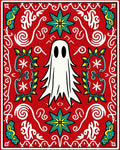 Whimsical White Ghost Festive Red Rug