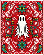Whimsical White Ghost Festive Red Rug