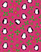 Pink Penguin Floral Whimsical Garden Rug