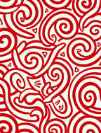 Vibrant Red Swirl Cartoony Feline Rug