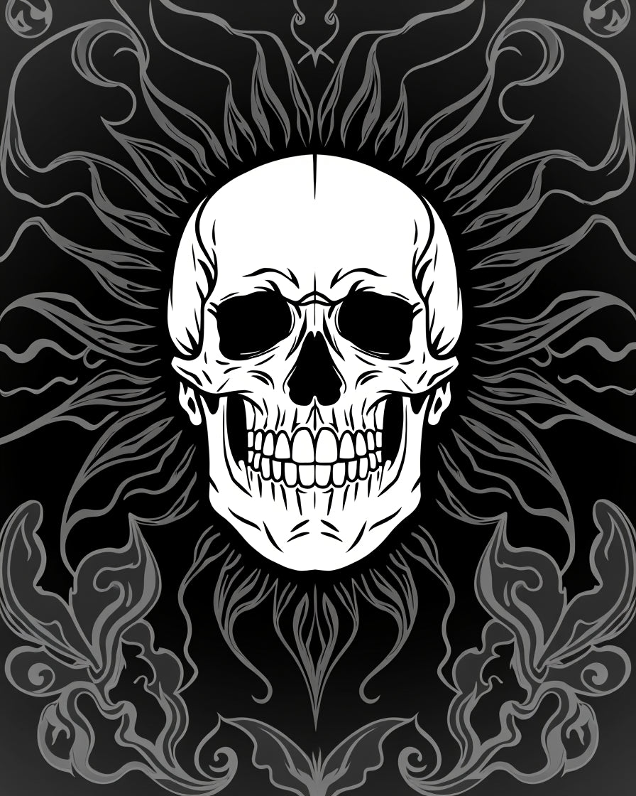 Dark Skull Floral Swirls Rug