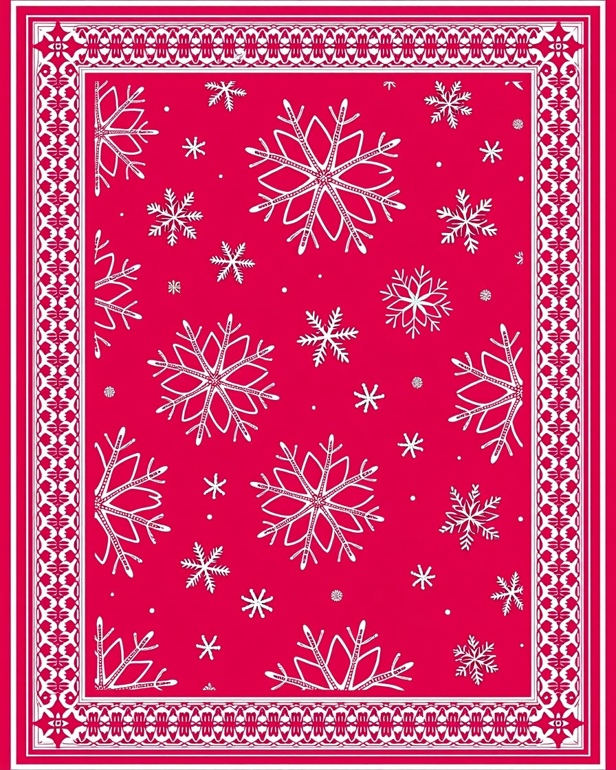 Crimson Snowflakes Decorative Border Rug