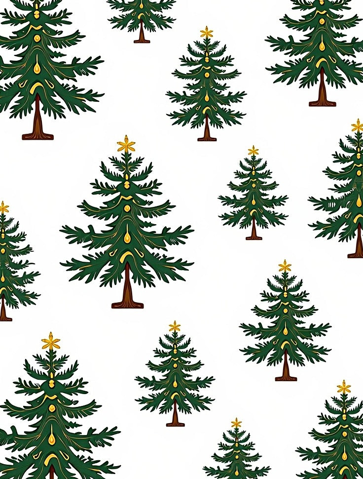 Festive Green Christmas Trees Gold Ornaments Rug