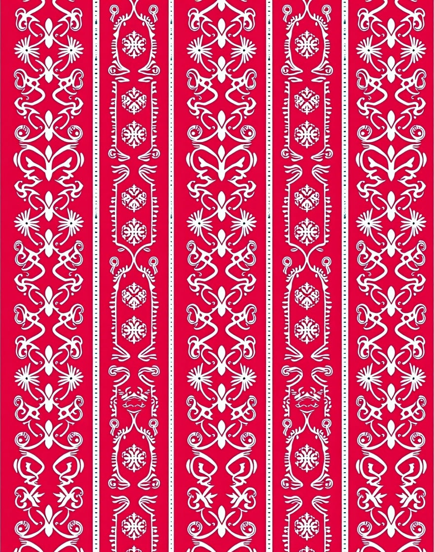 Crimson White Vertical Tribal Scroll Rug