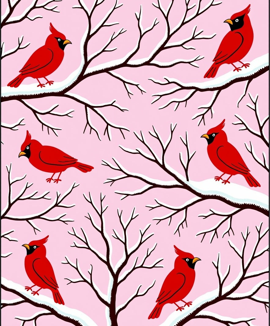 Crimson Cardinals Winter Snow Branches Rug