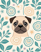 Cute Pug Floral Garden Whimsical Rug