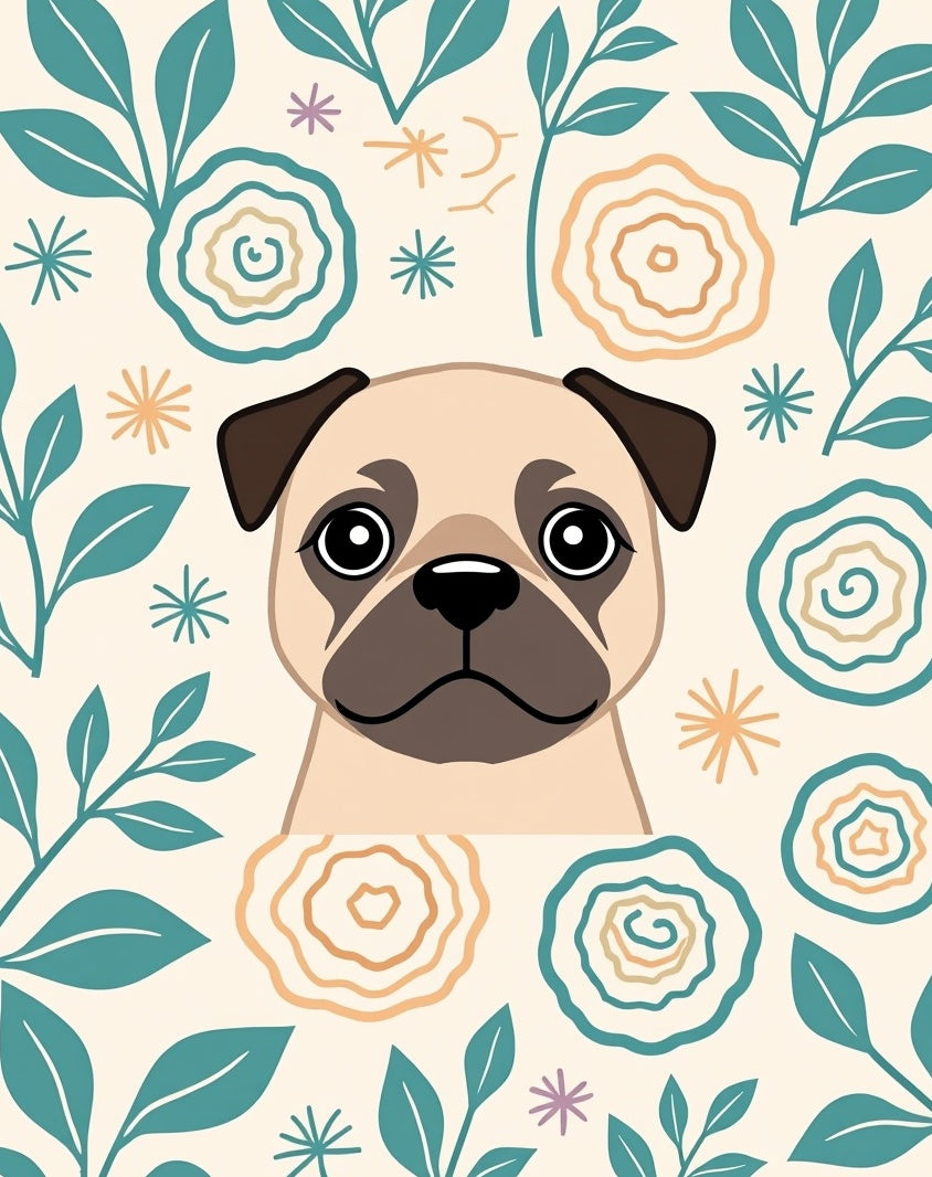 Cute Pug Floral Garden Whimsical Rug