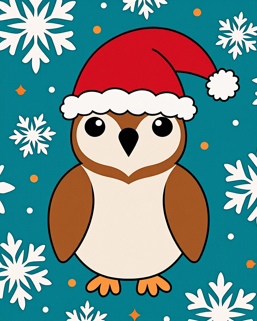 Festive Owl with Snowflakes Christmas Rug