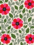 Vibrant Red Pink Floral Foliage Rug