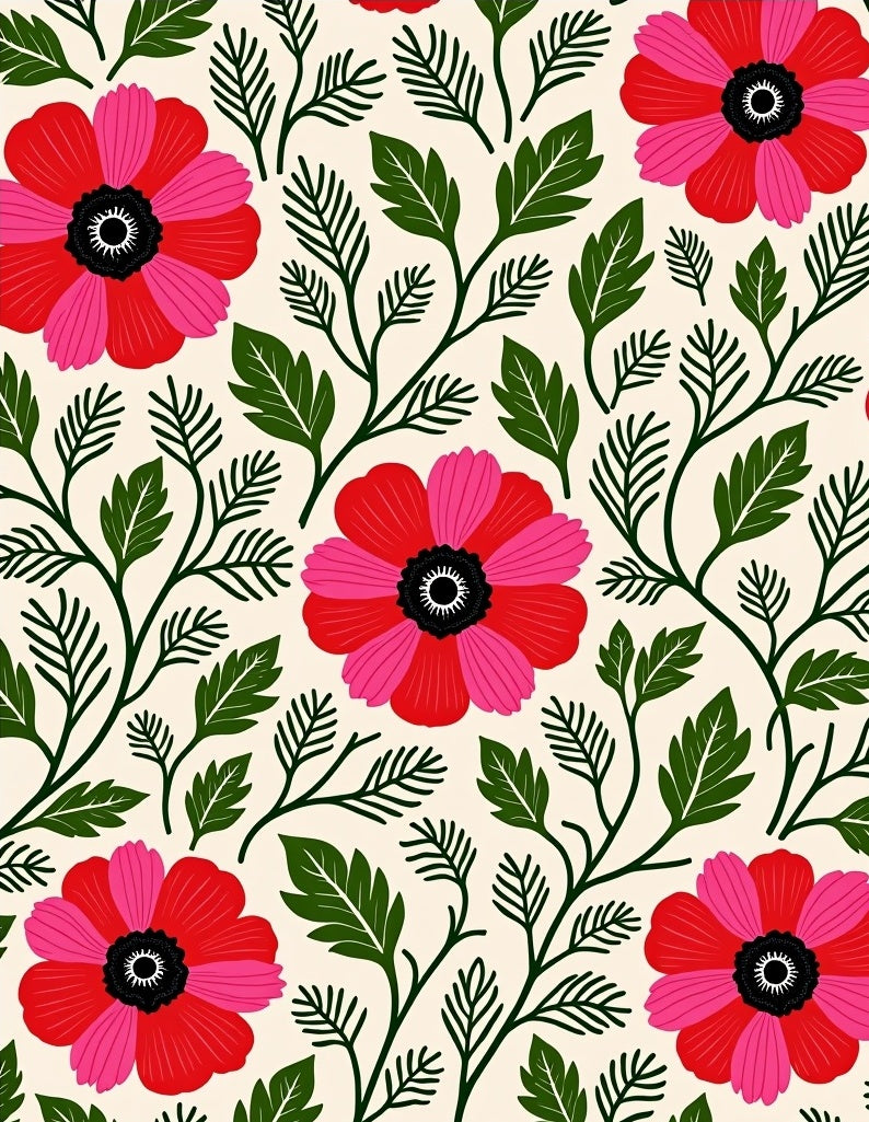 Vibrant Red Pink Floral Foliage Rug
