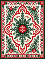 Crimson Green Leaf Medallion Mandala Rug