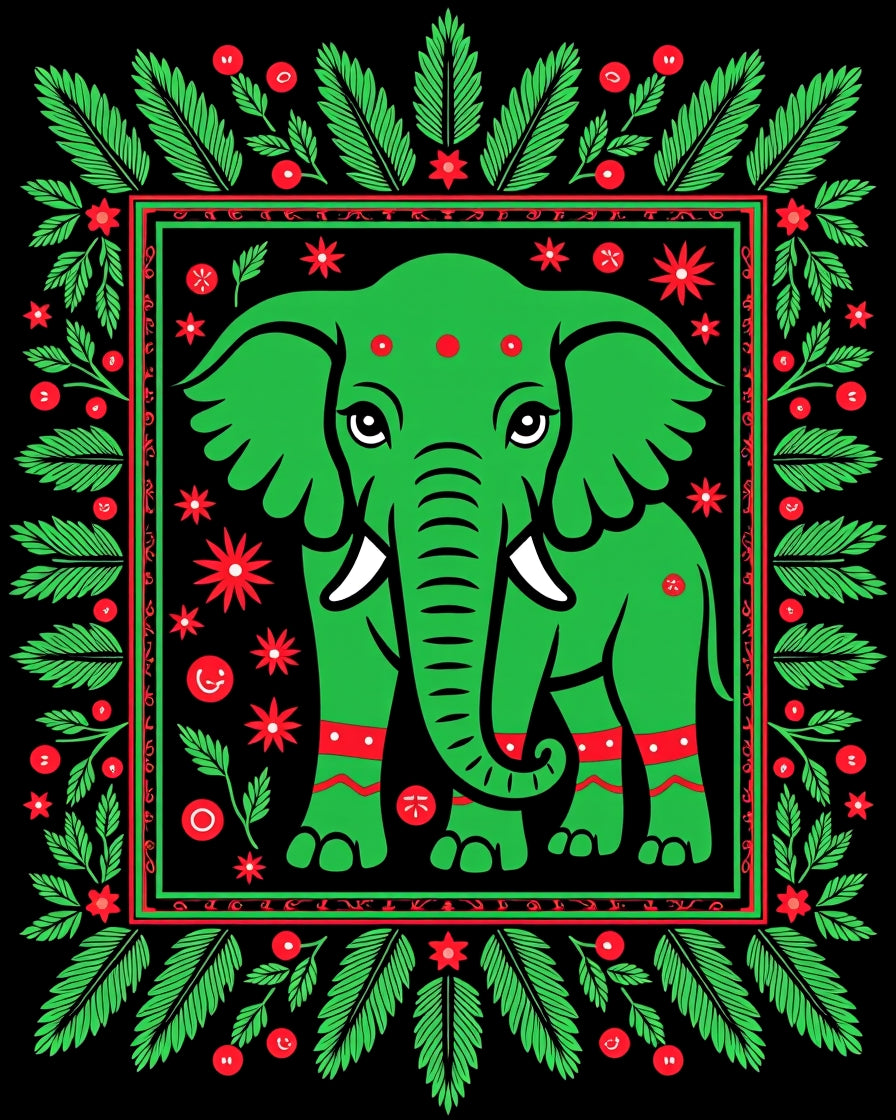 Green Elephant Surrounded By Foliage Rug