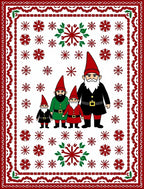 Whimsical Red Festive Gnome Family Snowflakes Rug